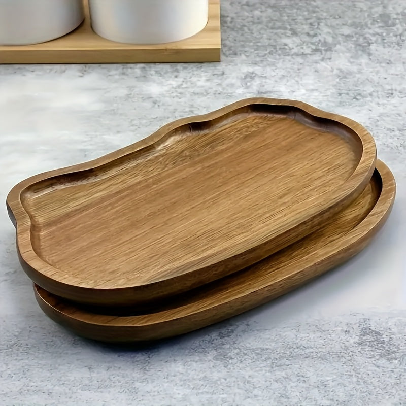 1pc Acacia Wood Salad Plate - Natural, Irregular Shape, Round Candle Tray, Tea & Coffee Tray, Farm Food Storage, Holiday & Birthday Decoration, Holiday Table Decor | Natural Wood Finish | Smooth Texture