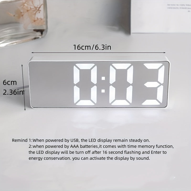 1pc LED Digital Alarm Clock, Mirror HD Display with Snooze, 3 levels Adjustable Brightness,with Temperature,12/24H, USB and Battery Operated Electronic Alarm Clock for Bedroom Room Decor Home Decor, Adjustable Brightness Cloc