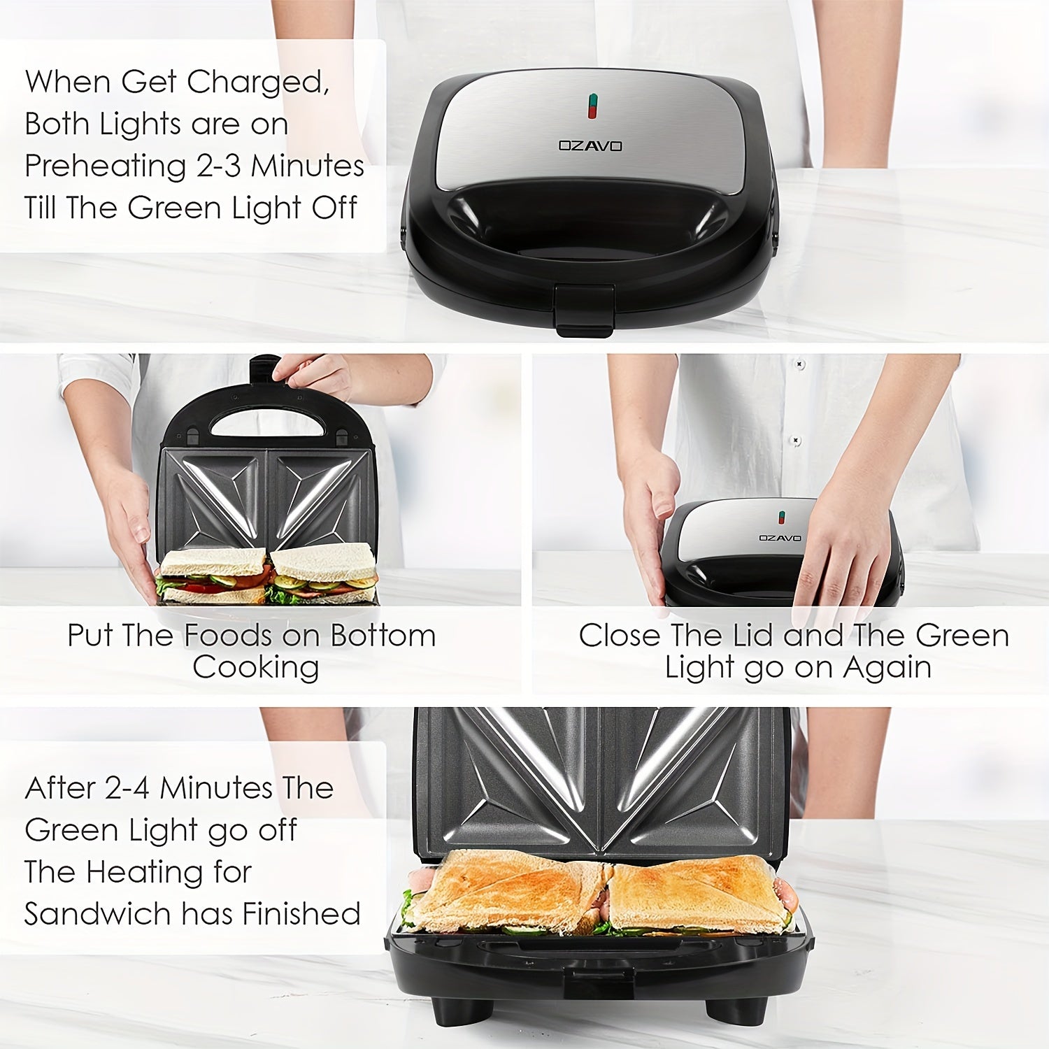 Sandwich Maker 3 in 1, Waffles, Panini Toaster, 3 Removable Grill Plates, Table Grill for Toast, Waffles, Meat, Black, 750W