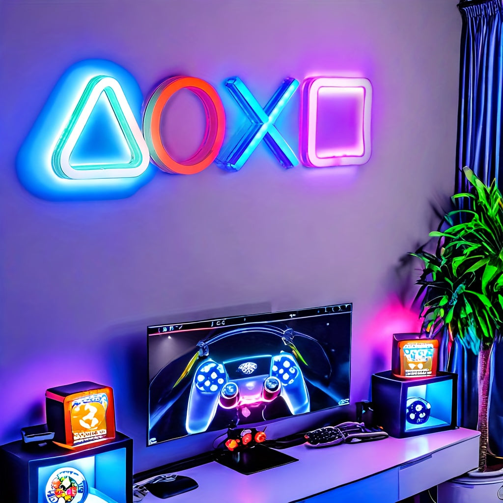Gaming Neon Sign Set, USB Powered Plastic LED Neon Lights, Wall Hanging Non-Wireless Decorative Art for Bedroom, Game Room, Bar, PC Desk - Switch Controlled, Multipurpose Solid Color Neon Decor (1PC)