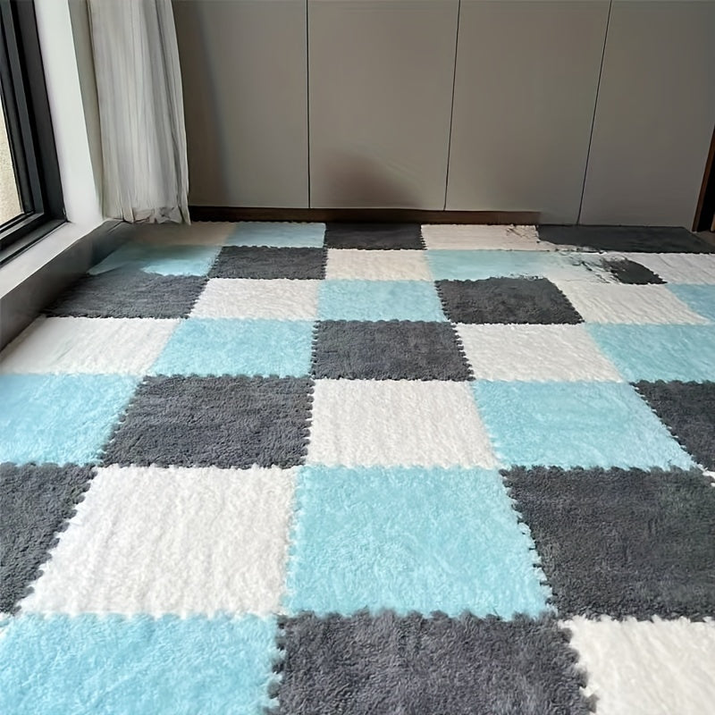 24pcs Thick Plush Splicing Carpet for Bedroom, Closet, Living Room, Window Sill, Pet Mat, Rent House, Home Use, Washable, Soft and Comfortable, Easy to Clean, Non-Slip, Suitable for Various Scenes Including Office and Dormito