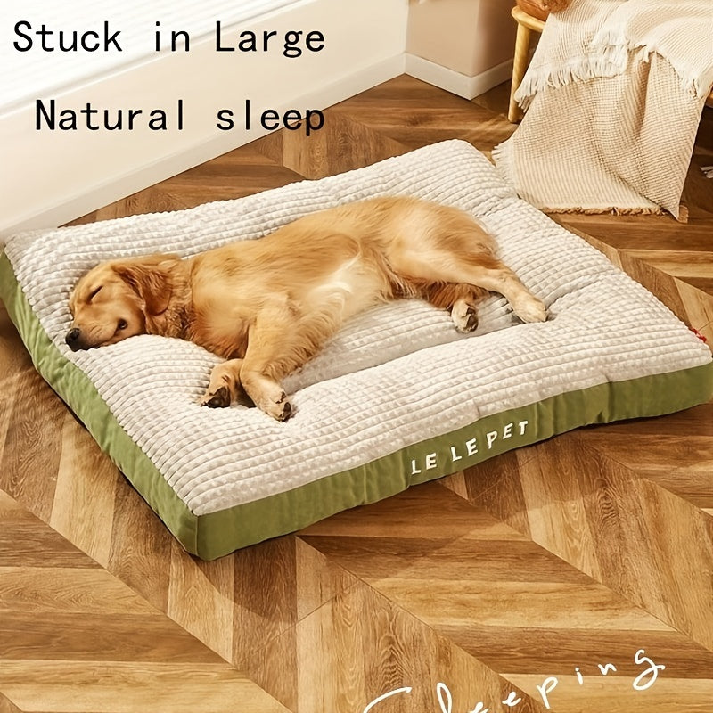 Large Dog Bed, Rectangular Polyester Fiber Dog Mat with Green Edges - Soft, Warm, Washable Pet Sofa for All Seasons, Ideal for Medium to Large Breeds, Winter Sleeping Mat|Rectangular Dog Bed|Soft Texture Mat, Dog Beds