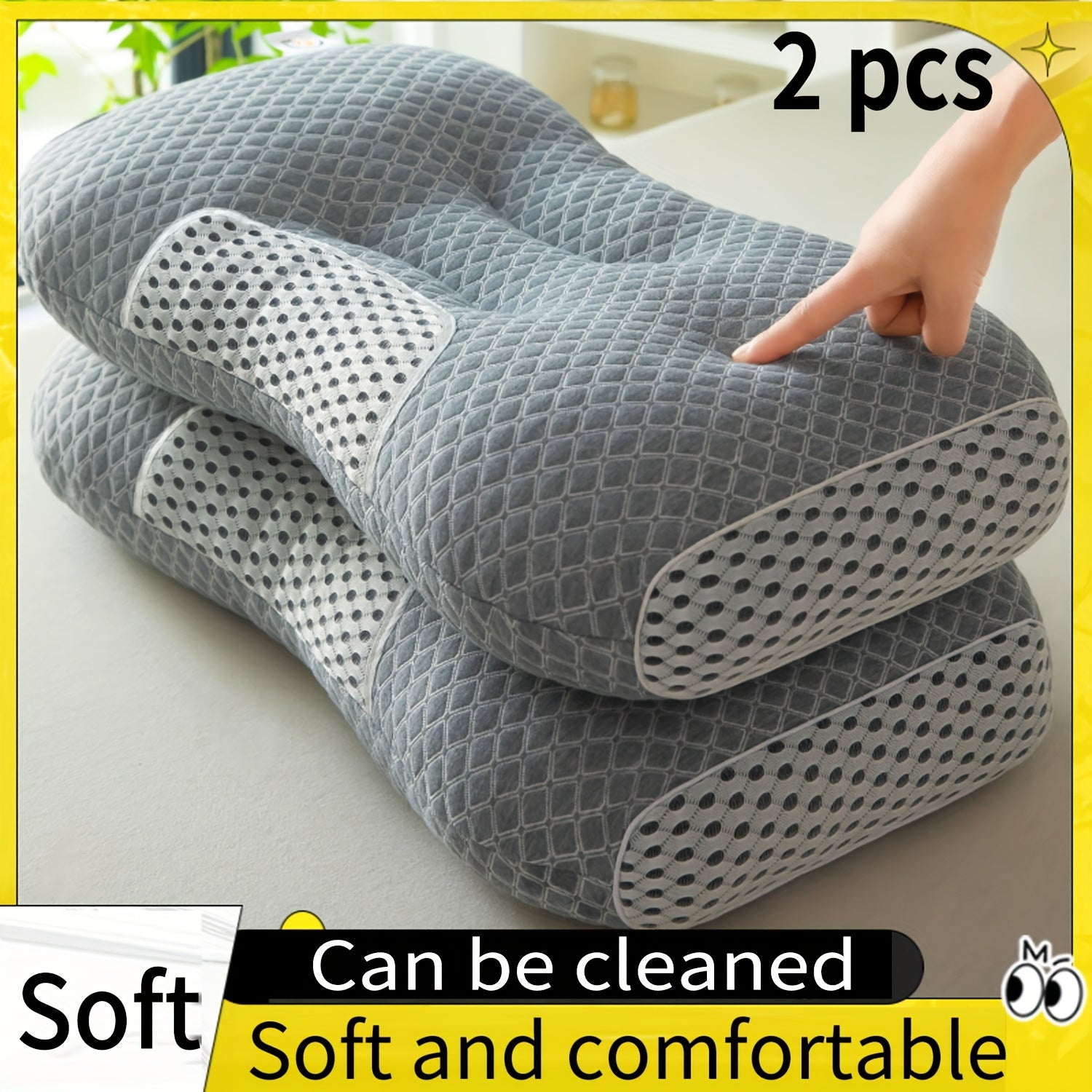 2pcs Soft Neck Pillows, Cervical Support for Side and Back Sleepers – Home Bedding Decorative Throw Pillow, Side Pillows for Sleeping, Cylindrical Pillow, Massage Headrest for Bed, Hard Pillows for Sleeping, Firm Pillows fo