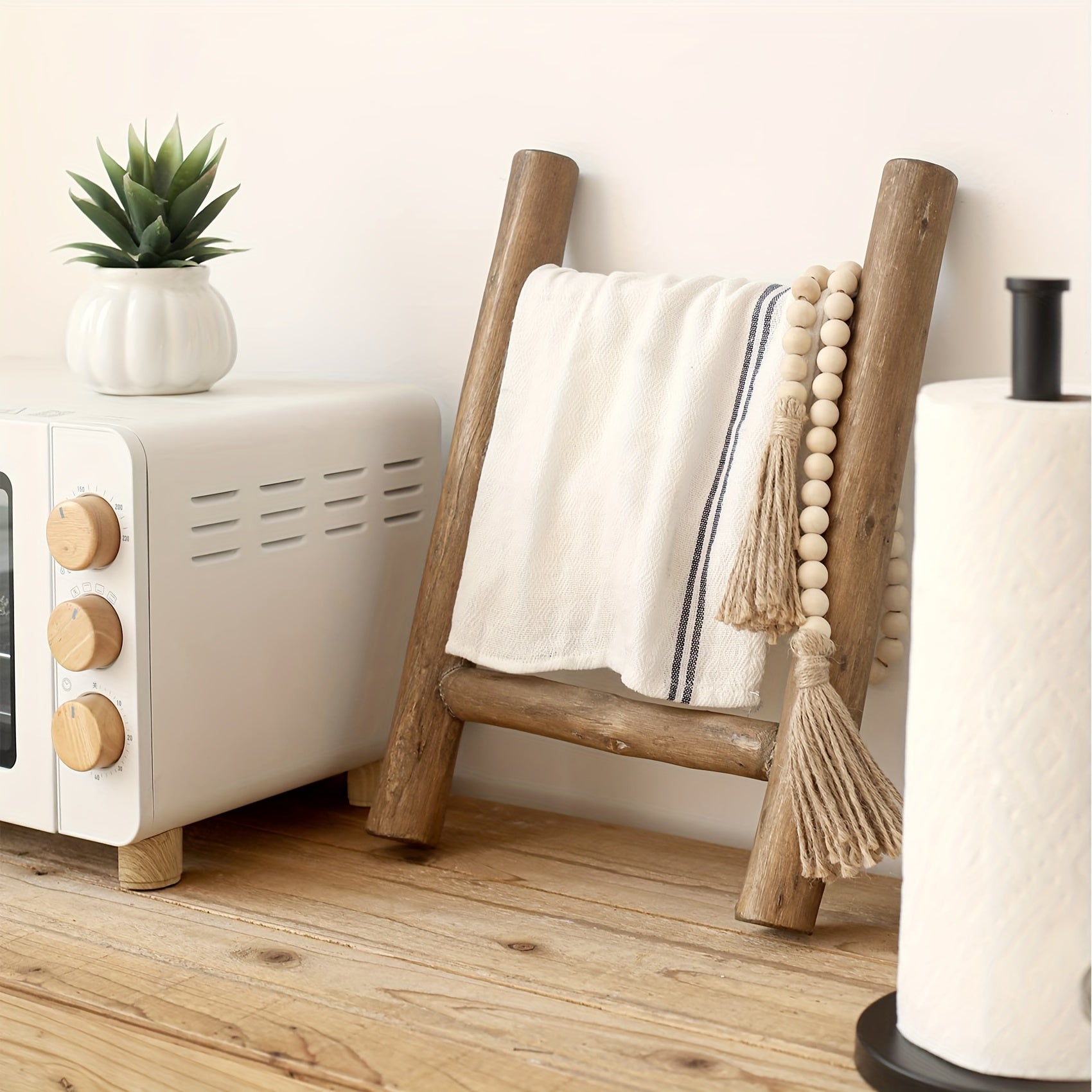 Rustic Farmhouse Mini Wooden Ladder - Versatile Tea Towel Holder & Display Rack for Kitchen and Bathroom Decor, Brown, Towel Racks