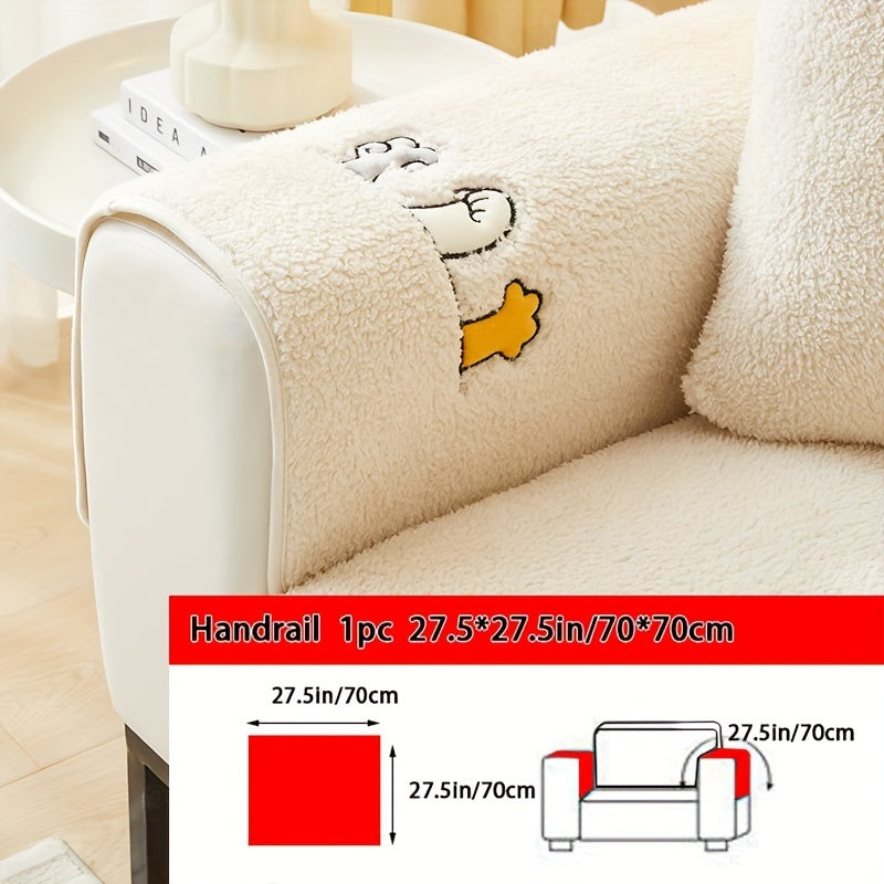 1pc Plush Thick Shearling Sofa Cover with Cute Animal & Bone Embroidery - Pet-Friendly, Non-Slip Couch Protector for All Sofa Sizes from Single to Four-Seater - Soft, Warm Decor for Living Room, Bedroom, Office, Sofa Covers f