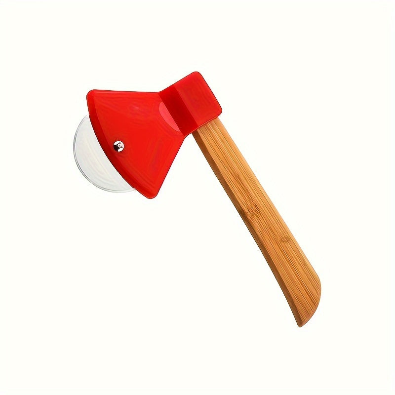 1pc, Axe Shaped Pizza Wheel Cutter, Stainless Steel Pizza Knife Withn Bamboo Handle, Kitchen Gadgets, 21cm