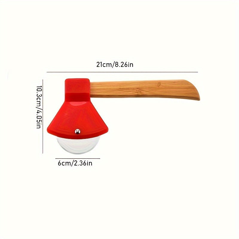 1pc, Axe Shaped Pizza Wheel Cutter, Stainless Steel Pizza Knife Withn Bamboo Handle, Kitchen Gadgets, 21cm