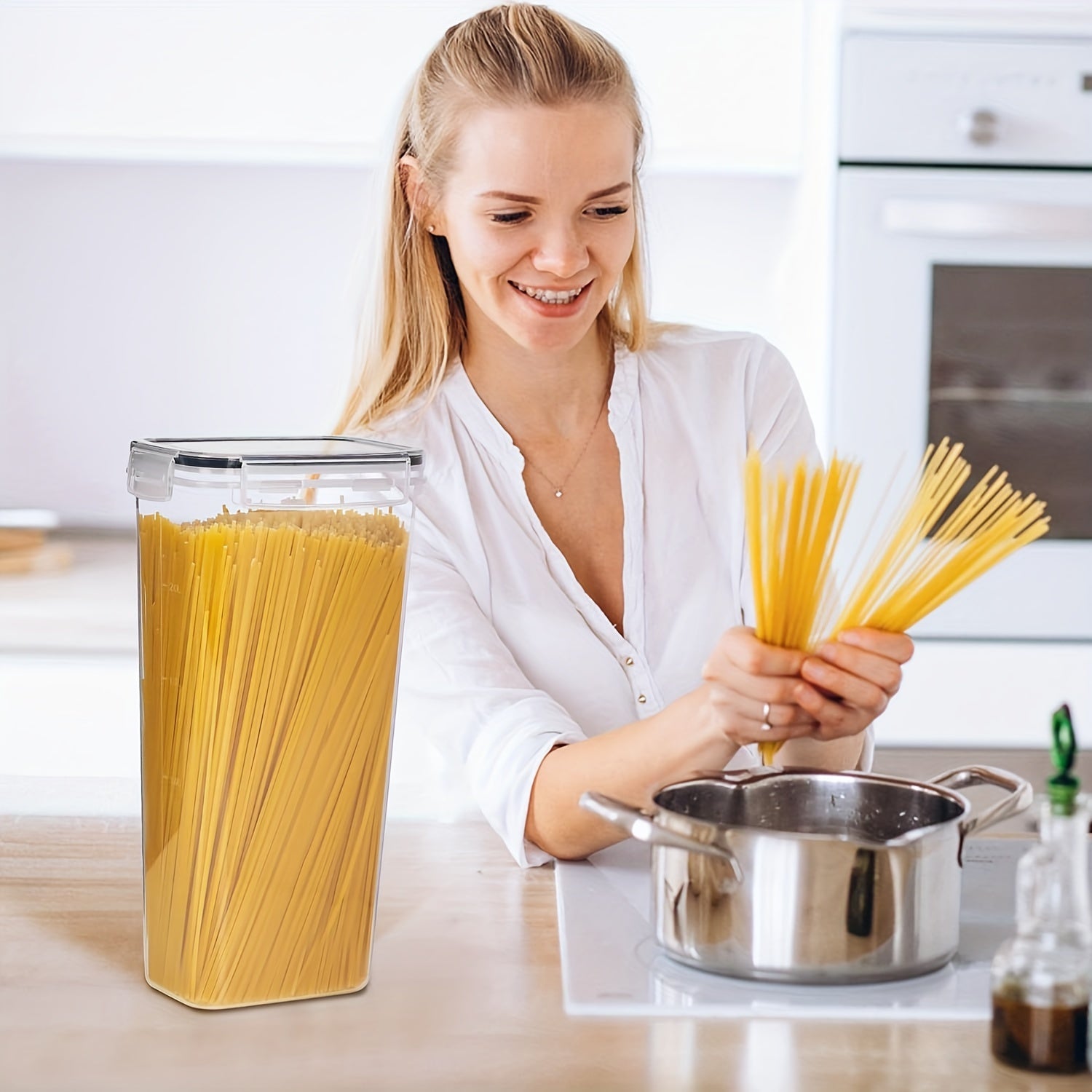 2/4pcs Pasta Storage Containers for Pantry Airtight - Spaghetti Container Storage - Ideal for Spaghetti & Noodles, Kitchen Pantry Organization and Storage - Keeps Food Fresh & Dry