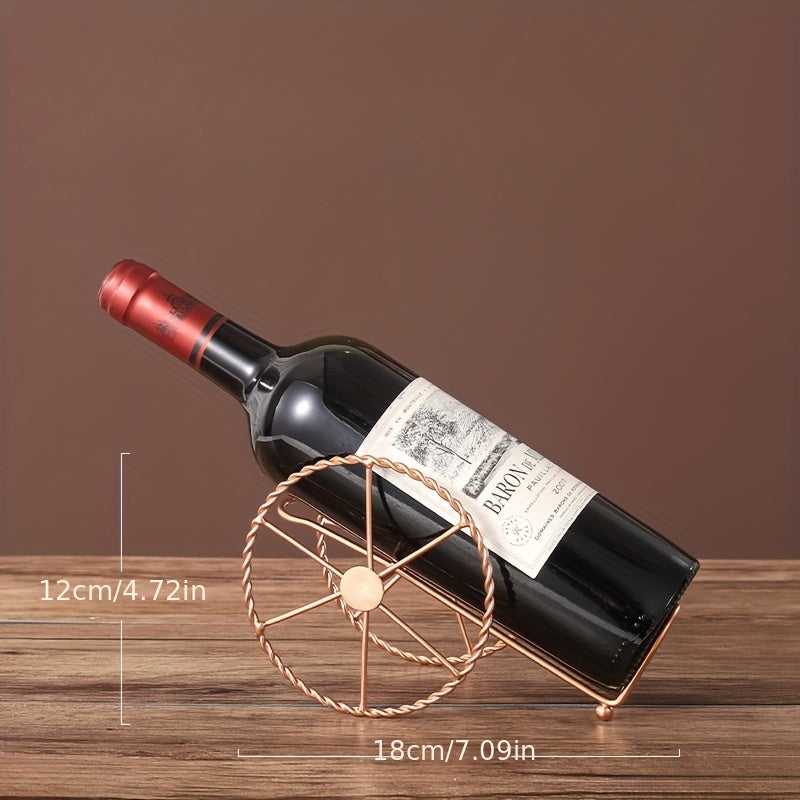 Metal Tabletop Wine Bottle Holder - Decorative Vintage Style Display Racks for Home Kitchen Bar Accessories with Single Bottle Storage Feature