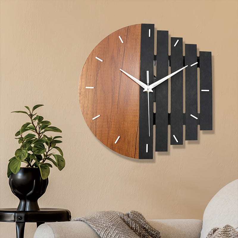 Vintage Wood Grain Wall Clock with Bar Splicing Design - Acrylic Irregular Silent Clock for Home Decor, Living Room, Bedroom, Kitchen, and Office - AA Battery Operated, Single Battery Required (Not Included)