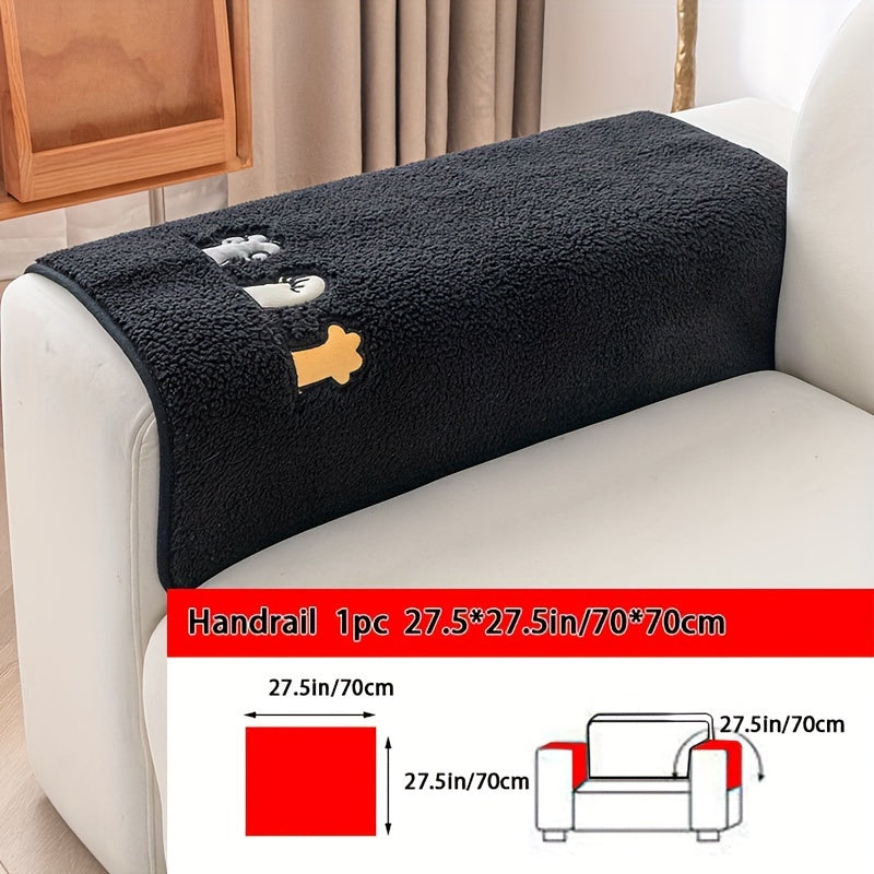 1pc Plush Thick Shearling Sofa Cover with Cute Animal & Bone Embroidery - Pet-Friendly, Non-Slip Couch Protector for All Sofa Sizes from Single to Four-Seater - Soft, Warm Decor for Living Room, Bedroom, Office, Sofa Covers f