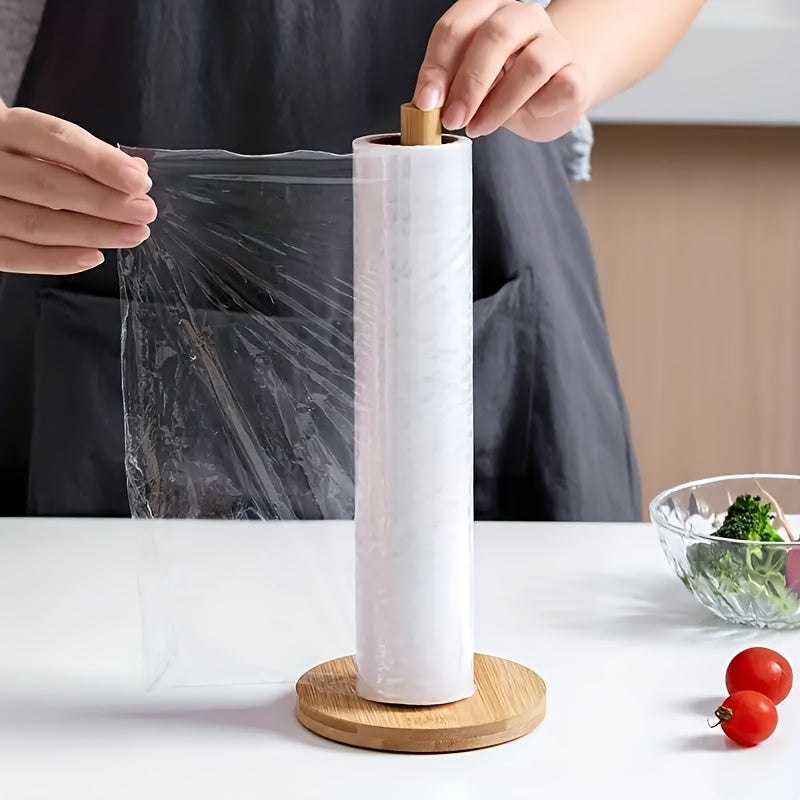 1pc Bamboo Paper Towel Holder Kitchen Restaurant Vertical Paper Roll Storage Rack Plastic Wrap Holder Lazy Rag Holder, Kitchen Roll Dispenser, Vertical Paper Towel Roll Holder, Countertop Freestanding Paper Towel Storage Rack