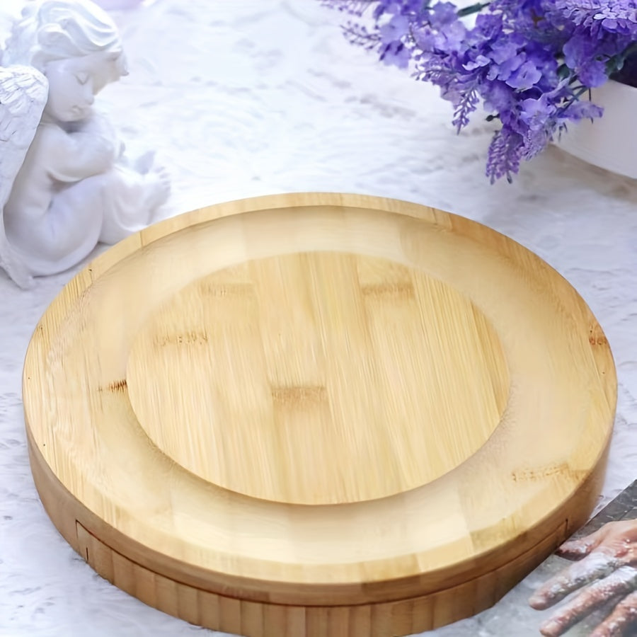 1 Set Bamboo Cheese Board with Knives - Wooden Cheese Platter and Serving Tray for Snacks, Fruits, and Charcuterie - Versatile Cutting Board for Kitchen, Outdoor, and Holiday Entertaining - Ideal for Christmas, Halloween, Eas