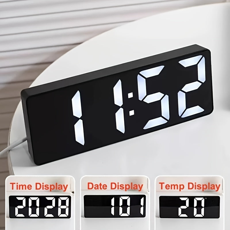 1pc LED Digital Alarm Clock, Mirror HD Display with Snooze, 3 levels Adjustable Brightness,with Temperature,12/24H, USB and Battery Operated Electronic Alarm Clock for Bedroom Room Decor Home Decor, Adjustable Brightness Cloc