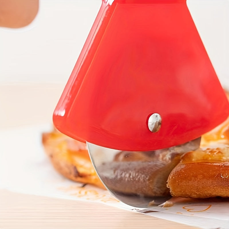 1pc, Axe Shaped Pizza Wheel Cutter, Stainless Steel Pizza Knife Withn Bamboo Handle, Kitchen Gadgets, 21cm