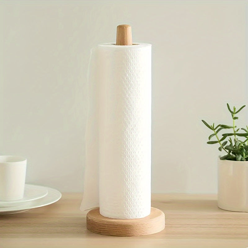 1pc Bamboo Paper Towel Holder Kitchen Restaurant Vertical Paper Roll Storage Rack Plastic Wrap Holder Lazy Rag Holder, Kitchen Roll Dispenser, Vertical Paper Towel Roll Holder, Countertop Freestanding Paper Towel Storage Rack