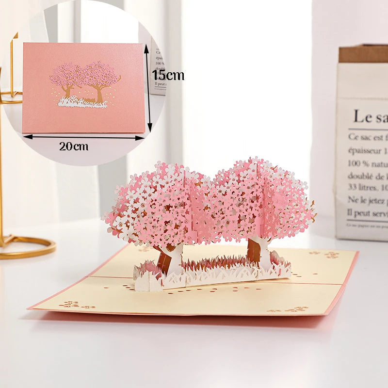 3D Pop-Up Card Flower Maple Cherry Tree Wedding Invitation Greeting Card Birthday Party Anniversary Gift Postcard With Envelopes