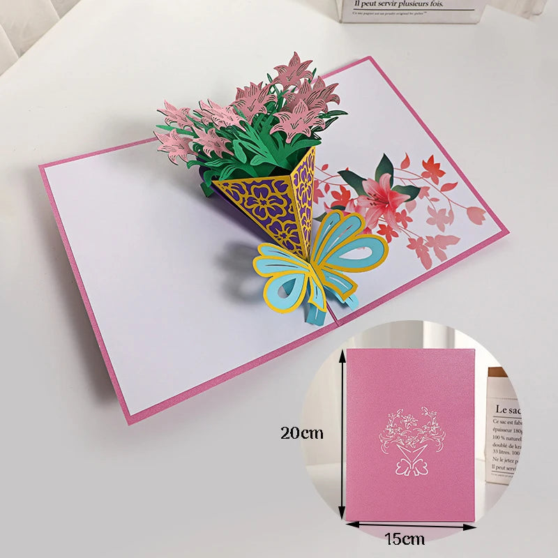 3D Pop-Up Card Flower Maple Cherry Tree Wedding Invitation Greeting Card Birthday Party Anniversary Gift Postcard With Envelopes