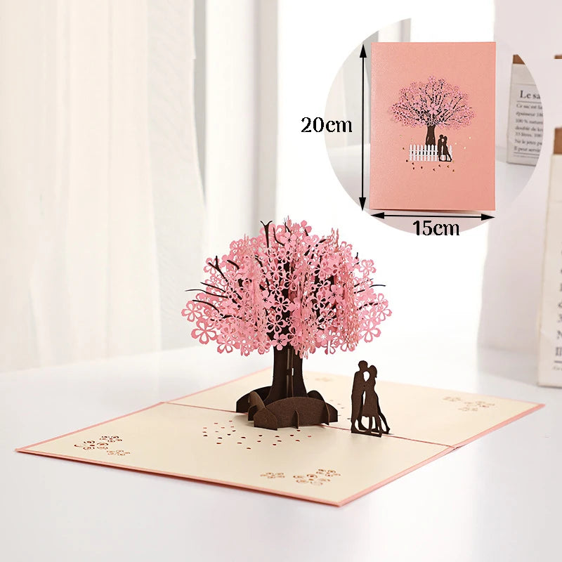 3D Pop-Up Card Flower Maple Cherry Tree Wedding Invitation Greeting Card Birthday Party Anniversary Gift Postcard With Envelopes