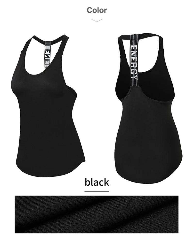 Top da palestra da donna Top da yoga senza maniche nero Camicia da fitness da donna Gilet da palestra Allenamento da corsa Top sportivi Camicia senza schienale con lettera