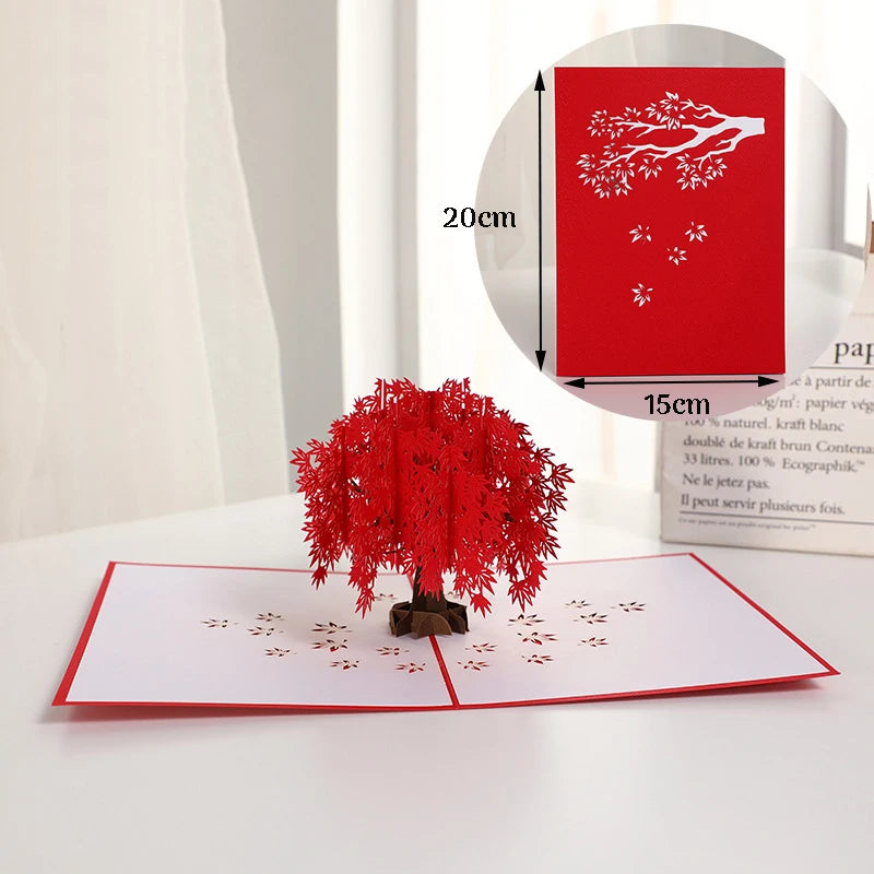 3D Pop-Up Card Flower Maple Cherry Tree Wedding Invitation Greeting Card Birthday Party Anniversary Gift Postcard With Envelopes