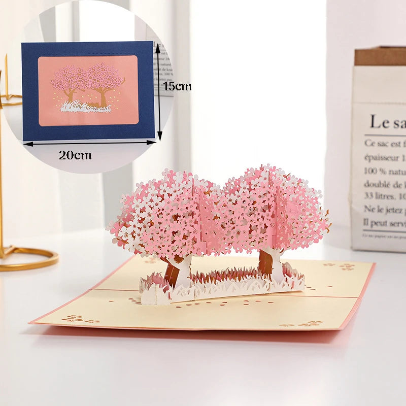 3D Pop-Up Card Flower Maple Cherry Tree Wedding Invitation Greeting Card Birthday Party Anniversary Gift Postcard With Envelopes