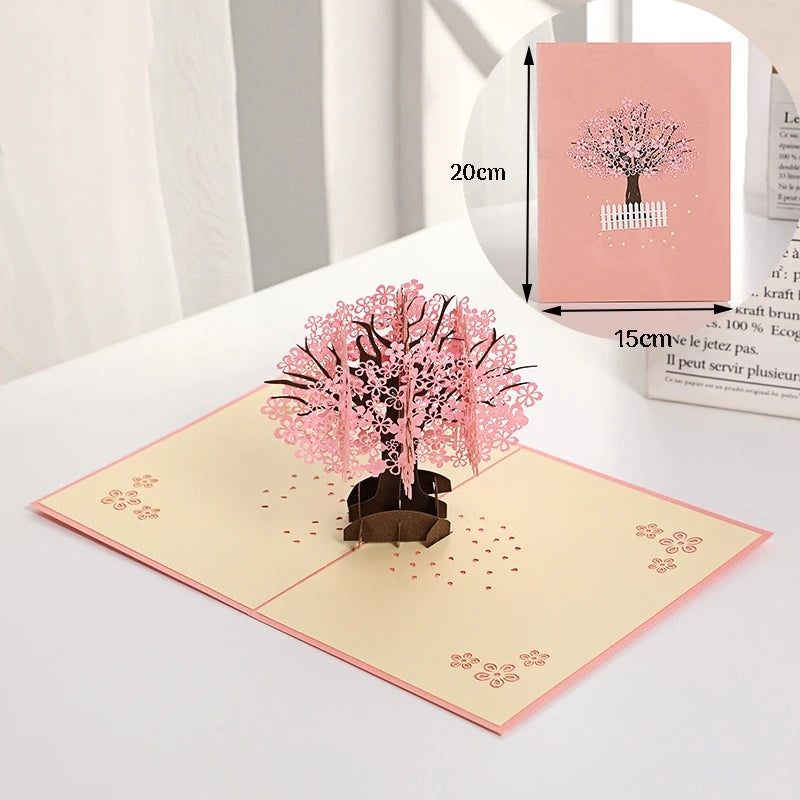 3D Pop-Up Card Flower Maple Cherry Tree Wedding Invitation Greeting Card Birthday Party Anniversary Gift Postcard With Envelopes