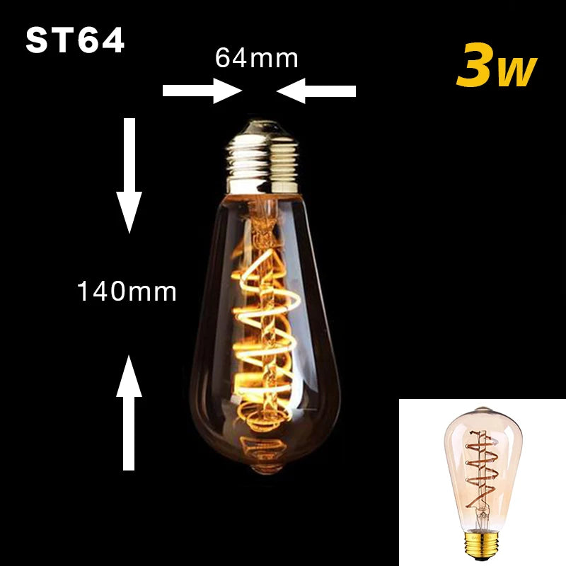 Lampadina Edison a LED dimmerabile retrò E27 3W Filamento a spirale in oro ST64 G125 Fiala Lampada a LED Lampadario a incandescenza Illuminazione decorativa