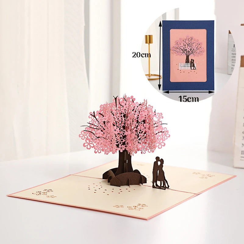 3D Pop-Up Card Flower Maple Cherry Tree Wedding Invitation Greeting Card Birthday Party Anniversary Gift Postcard With Envelopes