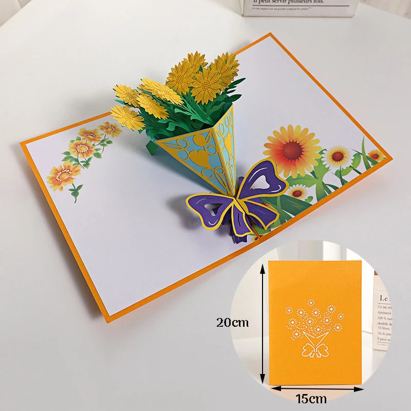 3D Pop-Up Card Flower Maple Cherry Tree Wedding Invitation Greeting Card Birthday Party Anniversary Gift Postcard With Envelopes