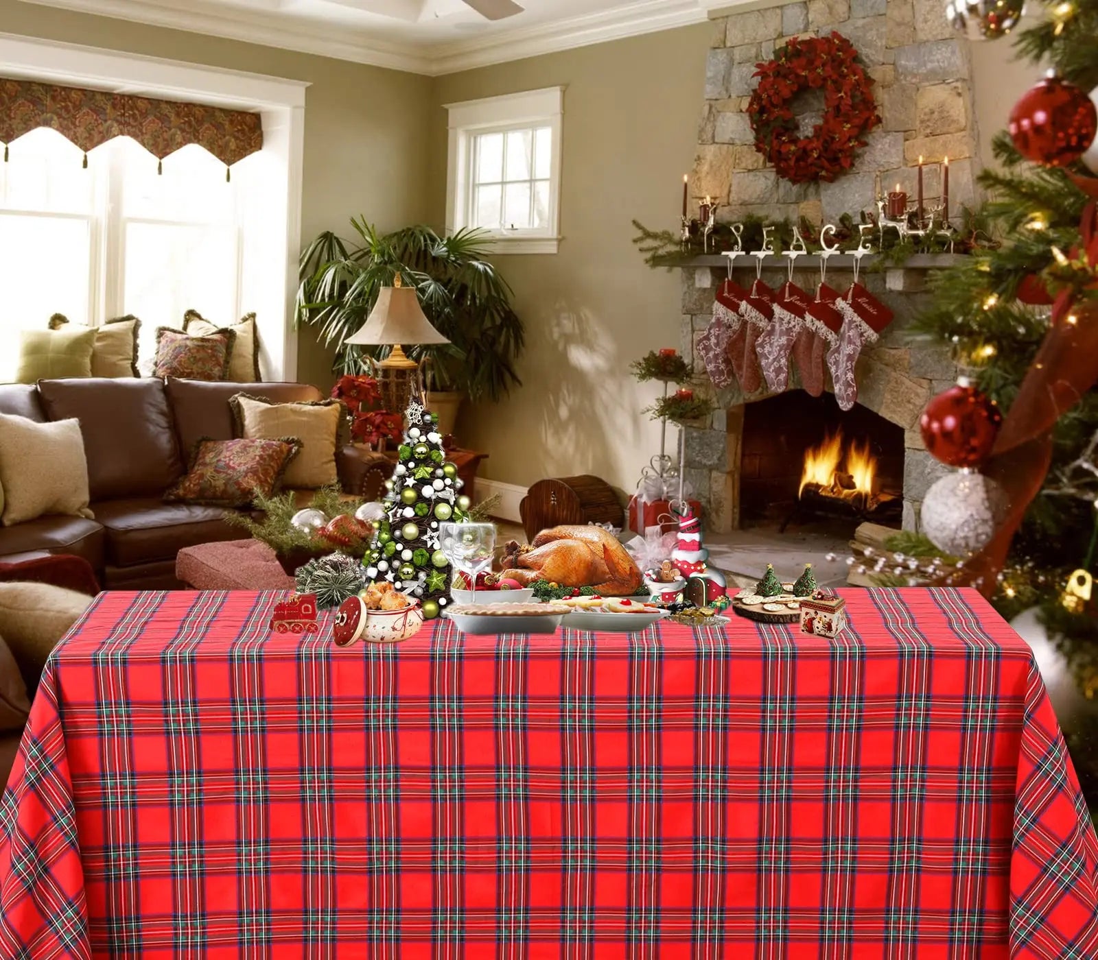 Tovaglia natalizia scozzese rosso 2025 Copri tavolo di Capodanno Riunione di famiglia Ristorante Foto Atmosfera Decorazioni per la casa per feste