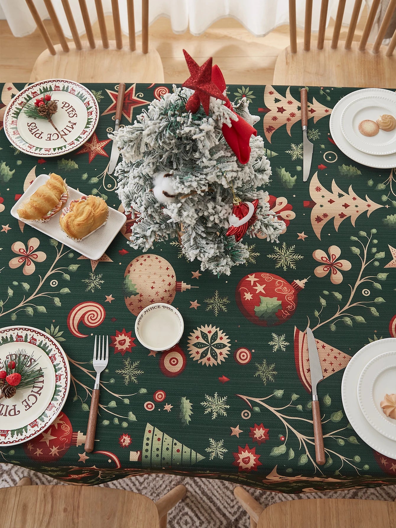 Tovaglia natalizia rettangolo da 104 pollici-decorazioni natalizie per la casa-albero di natale scozzese rosso