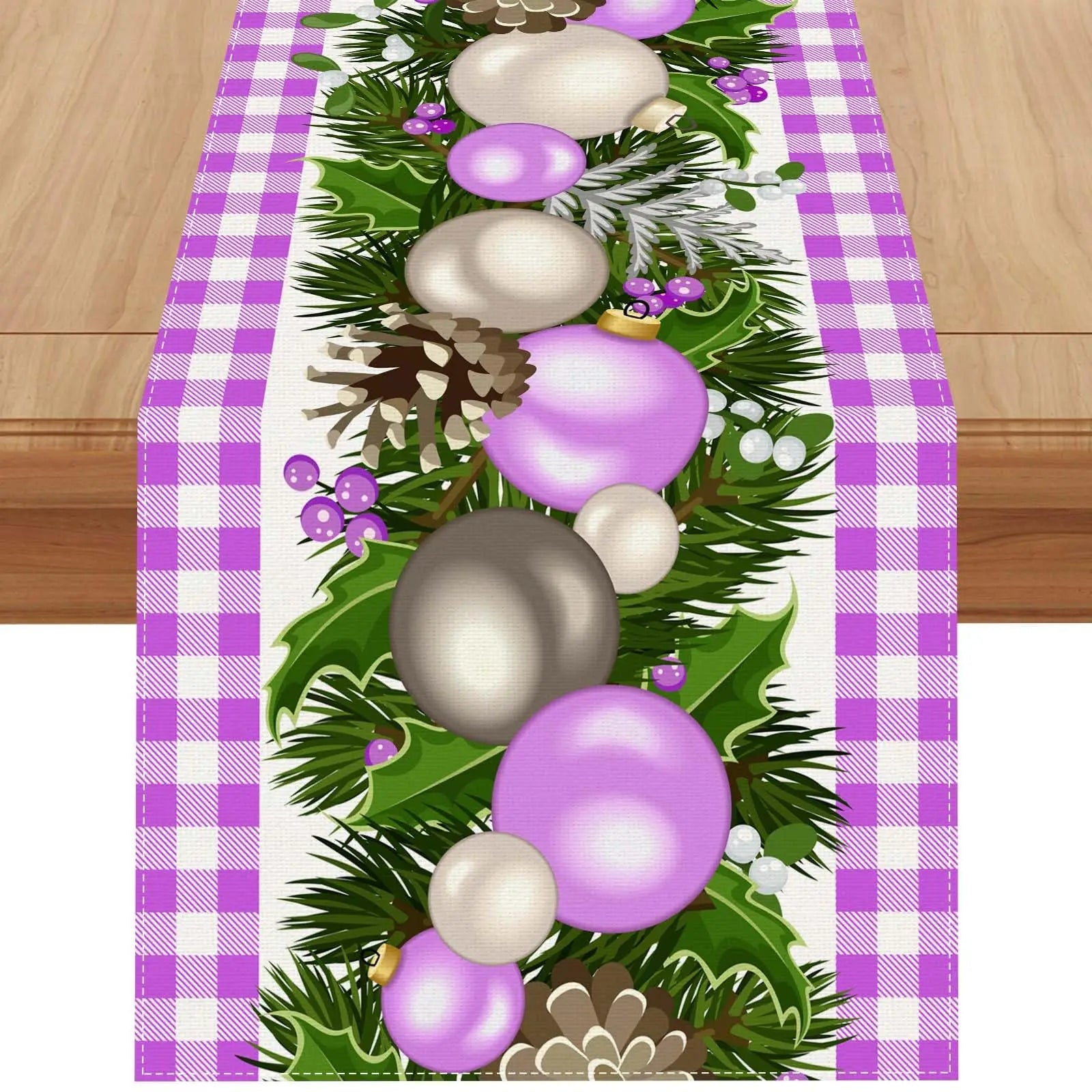 Runner da tavolo VIKAMA - Tovaglia natalizia in lino - Tavolo da pranzo per la cucina della casa delle vacanze di Natale invernali in fattoria