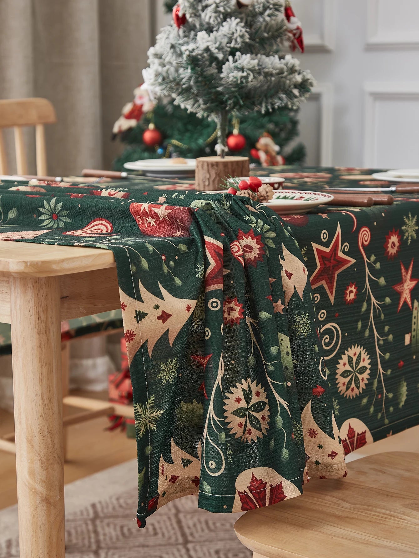 Tovaglia natalizia rettangolo da 104 pollici-decorazioni natalizie per la casa-albero di natale scozzese rosso