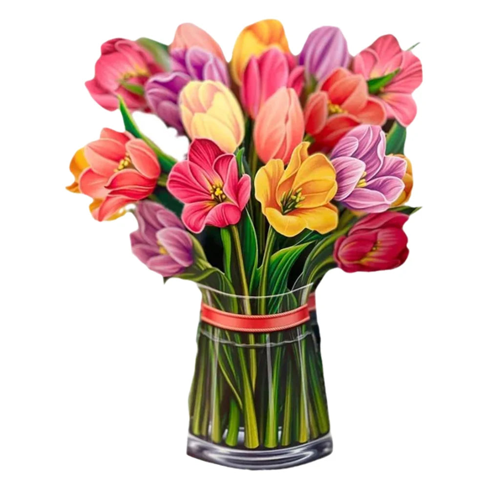 3D Pop Up Flower Greeting Card Creative Mother's Day Thank You Postcard Stereoscopic Bouquet Greeting Card Thank You Card Gifts