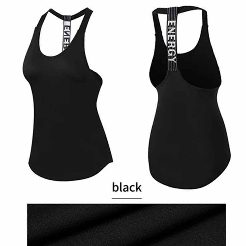 Top da palestra da donna Top da yoga senza maniche nero Camicia da fitness da donna Gilet da palestra Allenamento da corsa Top sportivi Camicia senza schienale con lettera