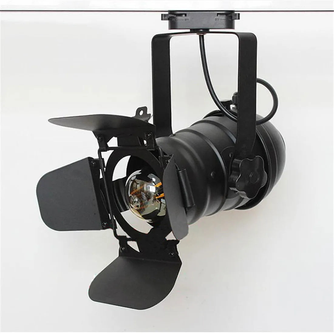 Lampada da binario vintage E27, faretto industriale per loft, lampada da binario nera con barndoor, illuminazione per negozi di abbigliamento