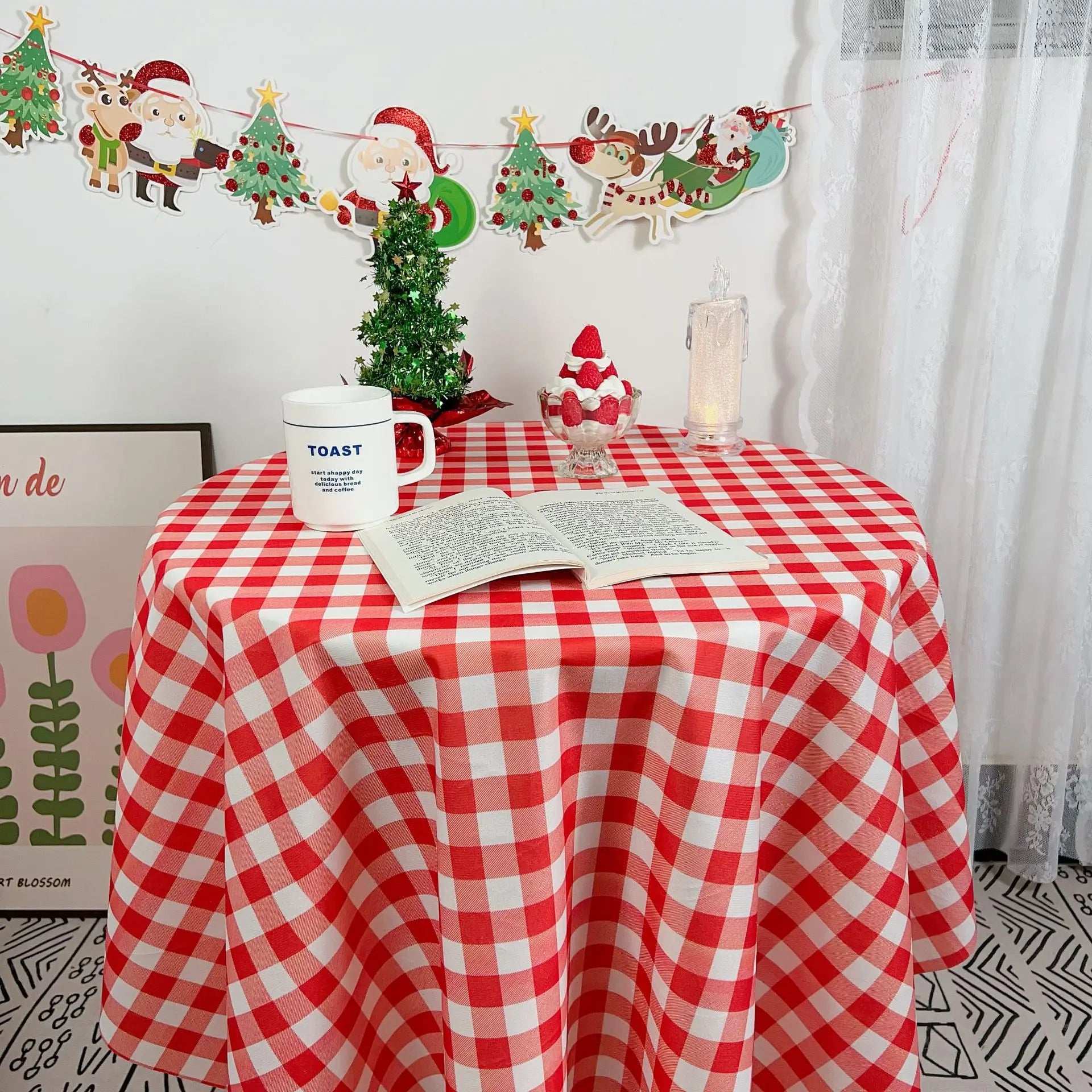 Christmas Tablecloth Round Wear-Resistant, Dust-Proof, Reversible Xmas Patterns for Dining Party