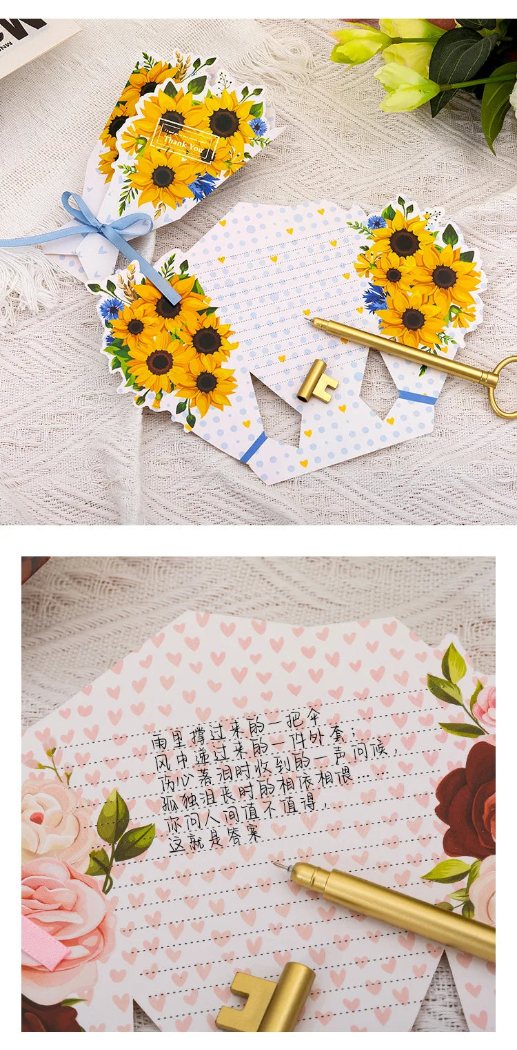 1pcs 3D Bouquet Greeting Card Bow Foil Valentine's Day Christmas Blessing Thank You Gift Message Thanksgiving Greeting Card