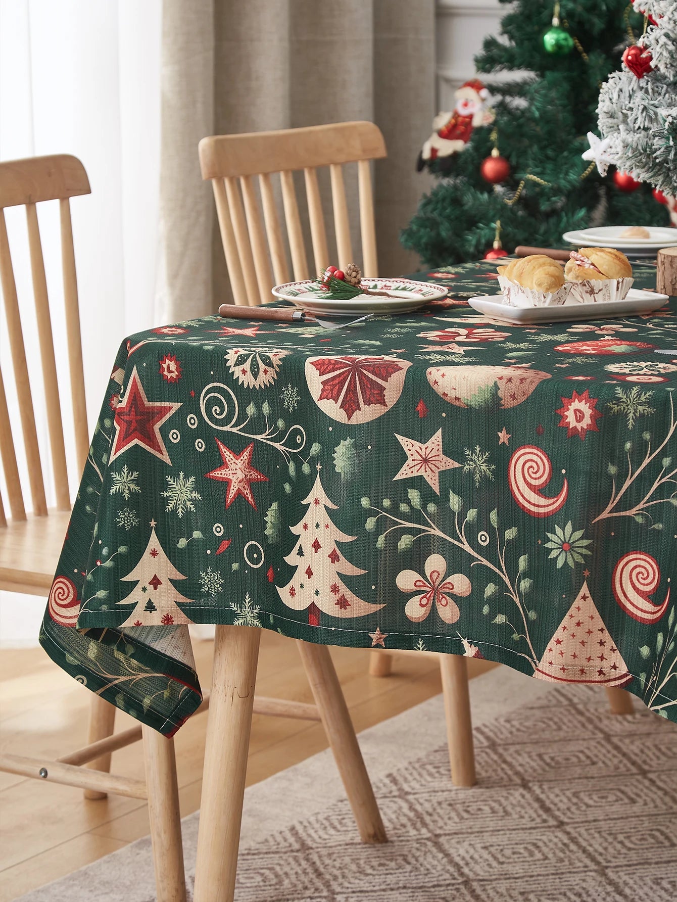 Tovaglia natalizia rettangolo da 104 pollici-decorazioni natalizie per la casa-albero di natale scozzese rosso