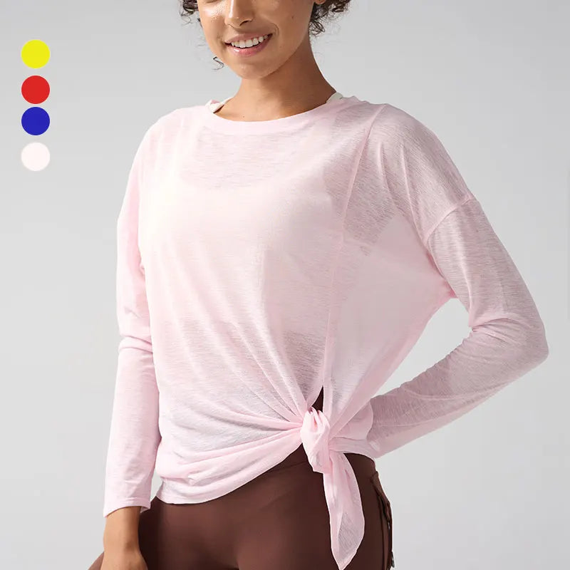 Top sportivi da palestra T-shirt da allenamento Abbigliamento da yoga per donna Corsa Camicetta a maniche lunghe da allenamento ampia e sottile ad asciugatura rapida Top fitness 👚