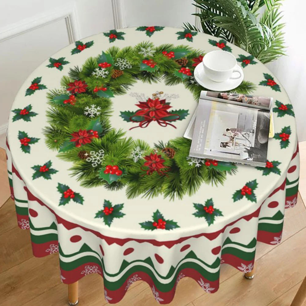 Tovaglia rotonda natalizia Ghirlanda natalizia Tovaglia con fiocco di neve Decorazione rossa per la casa di buon Natale per la copertura del tavolo natalizio