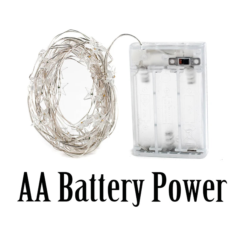 Lucine a LED a 60 stelle alimentate a batteria su luci a corda in filo di rame color argento lungo 10 piedi per uso esterno e interno per feste di Natale