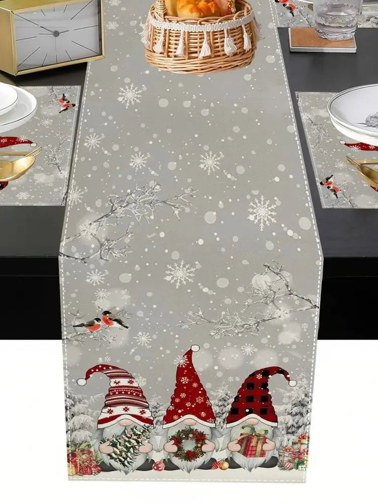 1 tovagliette natalizie, runner da tavolo in lino con design di rami di albero di neve fantasy nani grigi