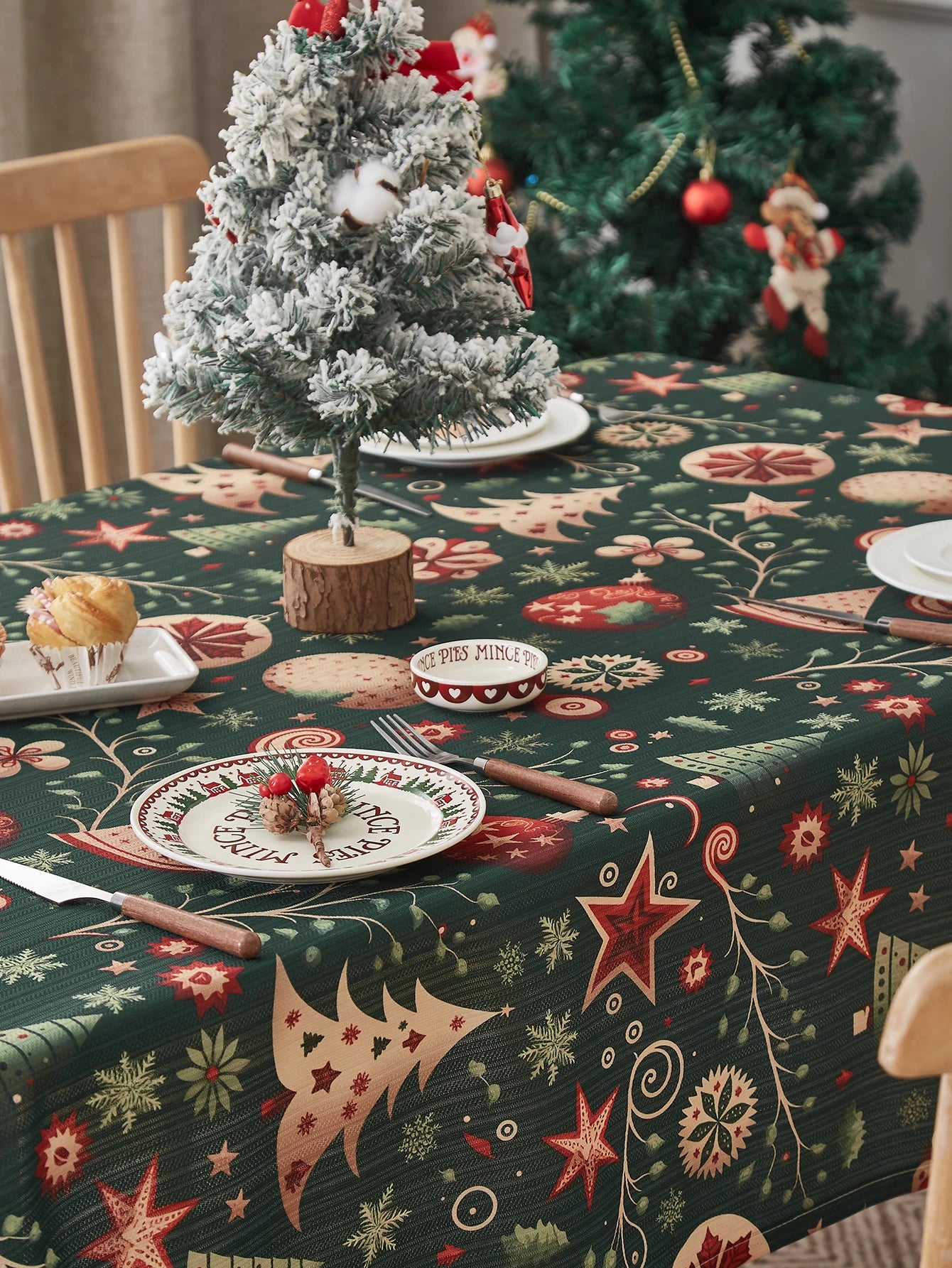 Tovaglia natalizia rettangolo da 104 pollici-decorazioni natalizie per la casa-albero di natale scozzese rosso