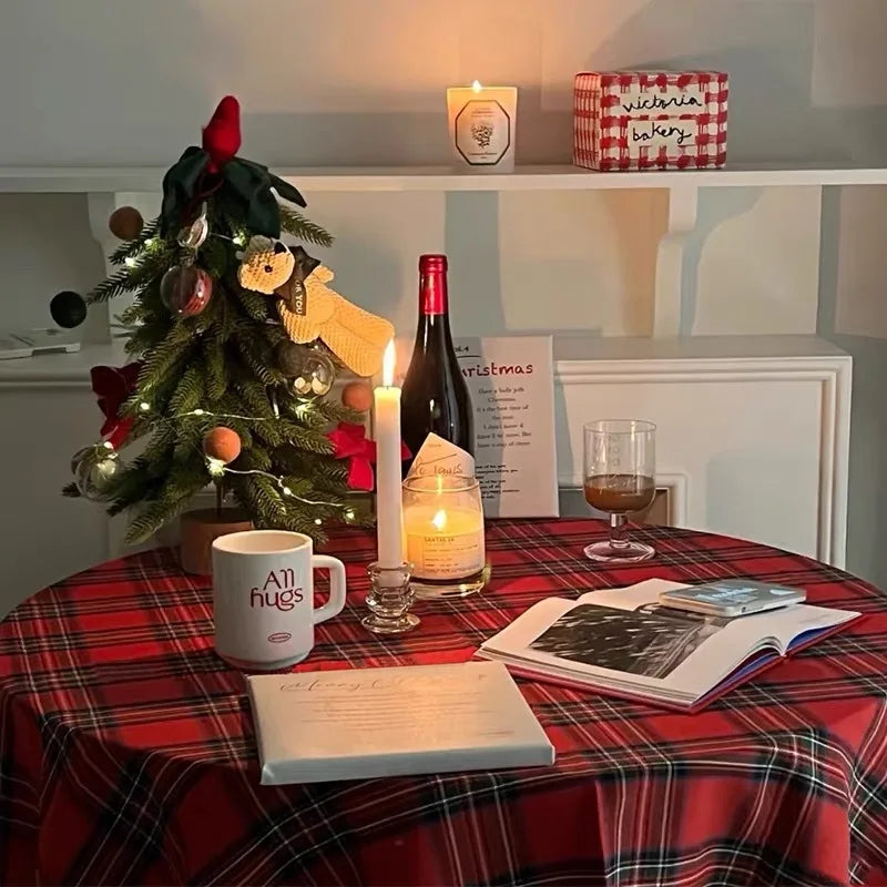 Christmas Tablecloth Round Wear-Resistant, Dust-Proof, Reversible Xmas Patterns for Dining Party