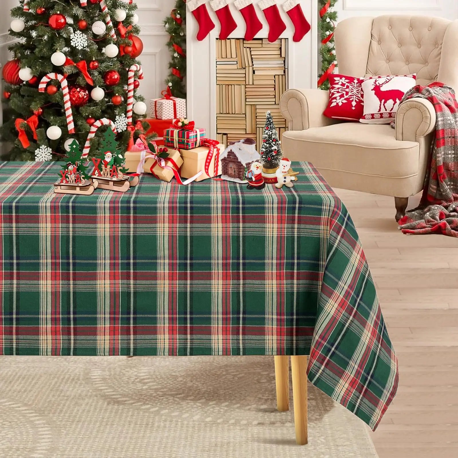 Tovaglia natalizia scozzese rosso 2025 Copri tavolo di Capodanno Riunione di famiglia Ristorante Foto Atmosfera Decorazioni per la casa per feste