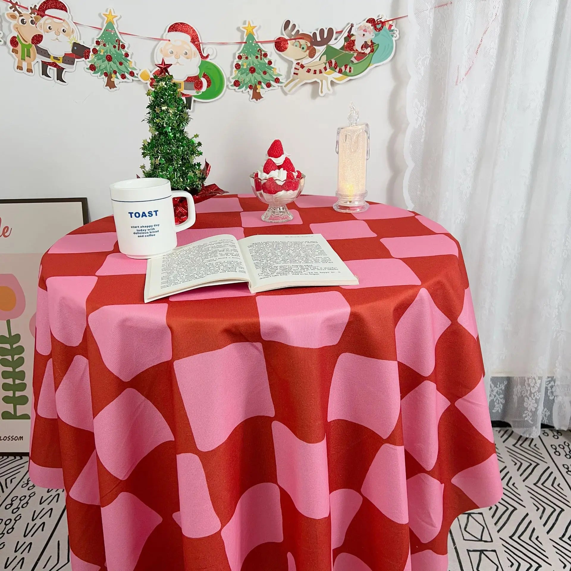 Christmas Tablecloth Round Wear-Resistant, Dust-Proof, Reversible Xmas Patterns for Dining Party