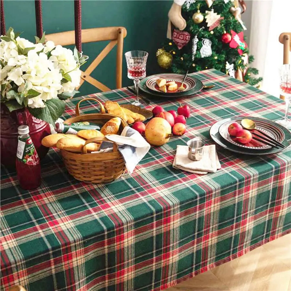 Tovaglia natalizia scozzese rosso 2025 Copri tavolo di Capodanno Riunione di famiglia Ristorante Foto Atmosfera Decorazioni per la casa per feste