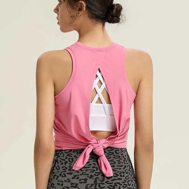 Top da palestra nero senza maniche Yoga Top palestra donna camicia Fitness t-Shirt Dry Workout Top sport Top palestra donna Backless Shirt